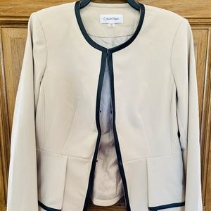 Calvin Klein Beige and Black Faux Leather Trim Jacket